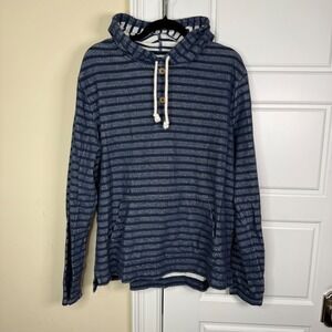 J. Crew Henley Hoodie Mens Large Blue Striped Terry Nautical Double Layer F7683